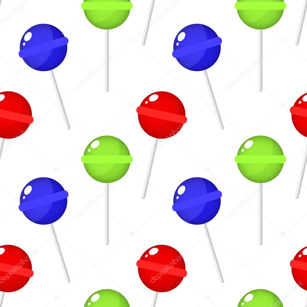 Seamless pattern, bright sweet candy chupa chups on a white background.Print, textile for children, packaging