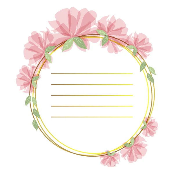 Wreath Frame Delicate Pink Transparent Flowers Lines Text Design Wedding — Stock Vector