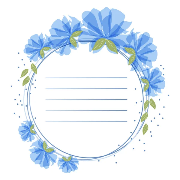 Wreath Frame Delicate Blue Transparent Flowers Lines Text Design Wedding — Stock Vector