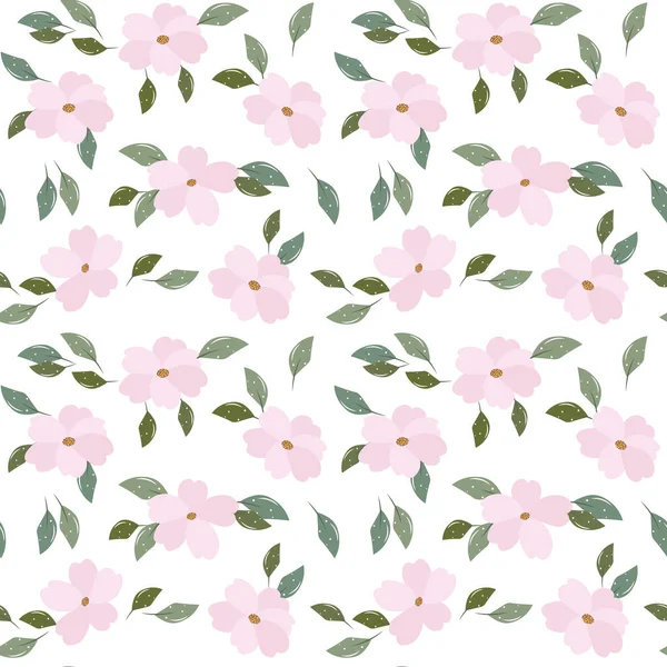 Kusursuz pembe çiçek deseni ve beyaz arka planda dağınık yapraklar. Yazdırma, tekstil, festival ambalajı, düğün için dekor