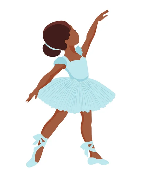 一个穿着浅蓝色连衣裙和带丝带的尖鞋的小芭蕾舞演员 女孩跳舞 印刷品 剪贴画 — 图库矢量图片