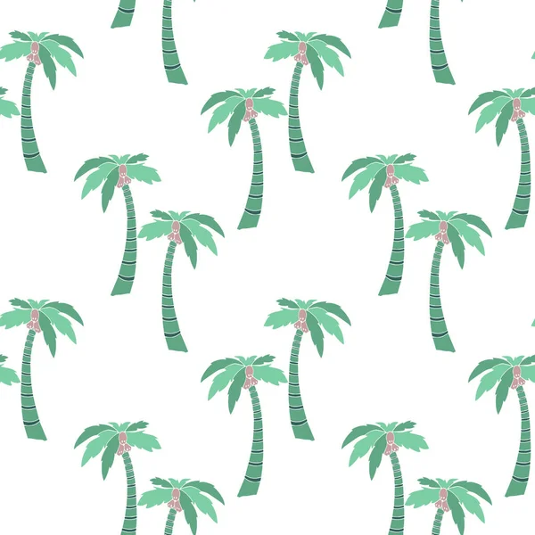 Yazın pürüzsüz desen, beyaz arka planda el yapımı hindistan cevizi ağaçları. Yazdır, tekstil, duvar kağıdı, dekor