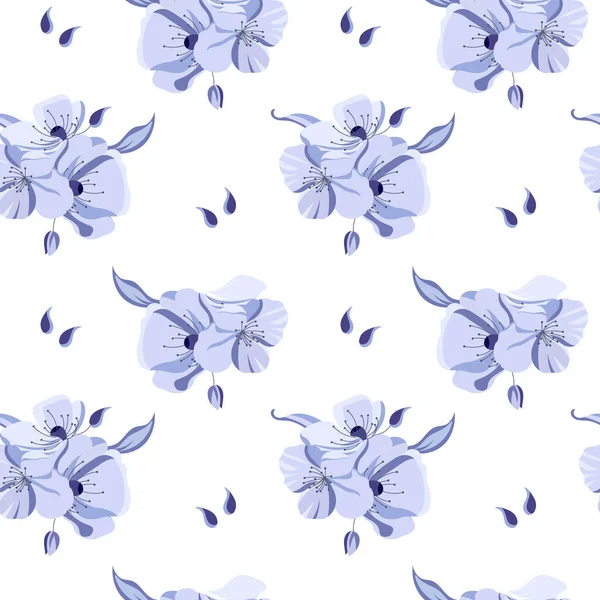 Naadloos Patroon Van Delicate Lila Bloemen Een Witte Achtergrond Bedrukken — Stockvector