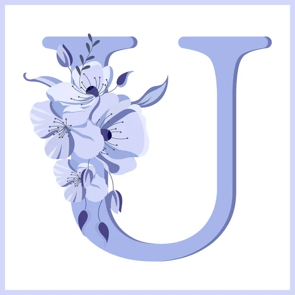 Písmeno Zdobené Květinami Listy Jemné Šeříkové Barvy Ilustrace Ikona Design — Stockový vektor