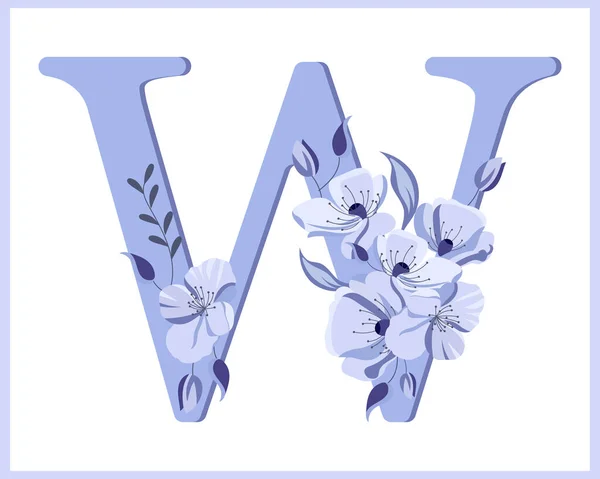 Písmeno Zdobené Květinami Listy Jemné Šeříkové Barvy Ilustrace Ikona Design — Stockový vektor