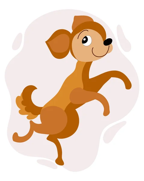 Kinderillustration Von Tieren Niedlicher Tanzender Ingwerhund Auf Abstraktem Hintergrund Print — Stockvektor