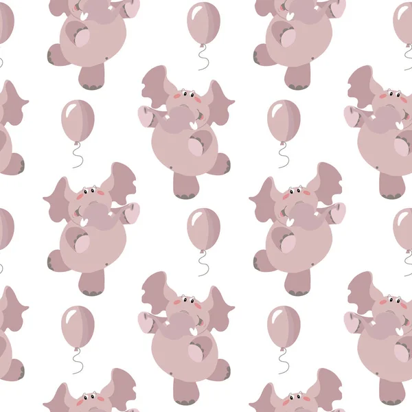 Patrón Sin Costuras Lindos Elefantes Globos Bailarines Colores Beige Rosa — Vector de stock