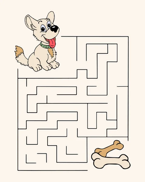 Educational Maze Kids Hand Drawn Puppy Bones Cheerful Puppy Baby — Stock Vector