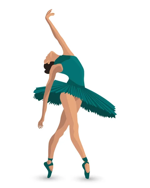 Illustration Dancing Ballerina Green Dress Elegant Pose White Background Poster — ストックベクタ