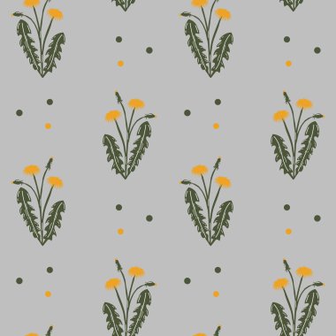 Kusursuz desenli, sarı karahindiba boyalı yumuşak pastel renkli arka plan. Yazdırma, tekstil, keten dekor, duvar kağıdı