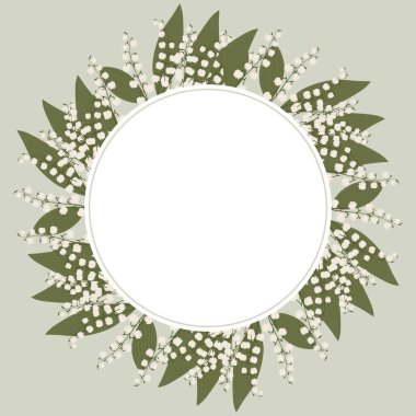 Resimler, vadinin zambaklarından yapılmış yuvarlak bir çerçeve. Pastel renkler. Yazdırma, kartpostal, davet, vektör