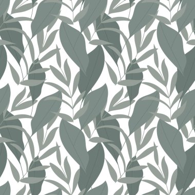 Kusursuz desen, beyaz arka planda pastel renkli tropikal yapraklar. Yazdırma, tekstil, keten dekor, duvar kağıdı