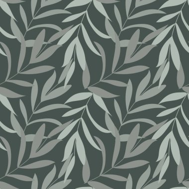 Kusursuz desen, yeşil arka planda pastel renkli tropikal yapraklar. Yazdırma, tekstil, keten dekor, duvar kağıdı