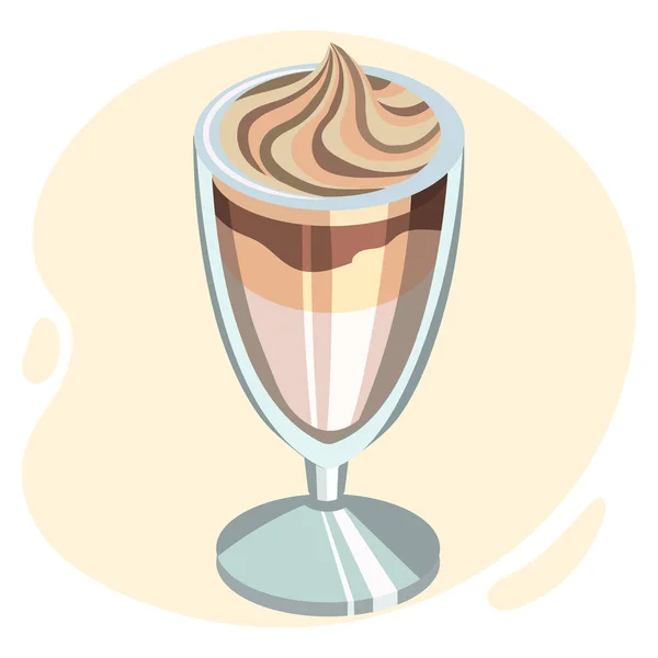 Illustration Drawn Realistic Glass Goblet Milk Coffee Cocktail Brown Gold — Stockvector