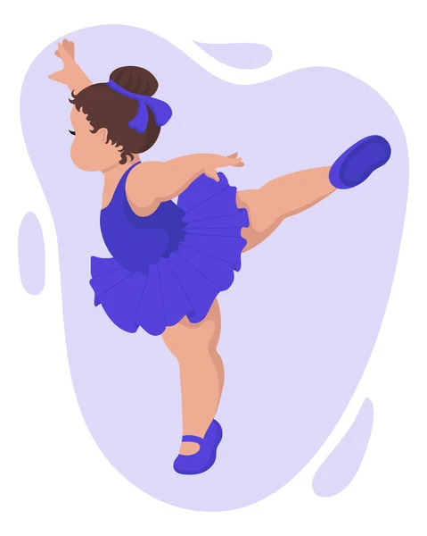 Иллюстрация Маленькая Пухленькая Балерина Синем Платье Пуантах Девушка Танцует Печать — стоковый вектор