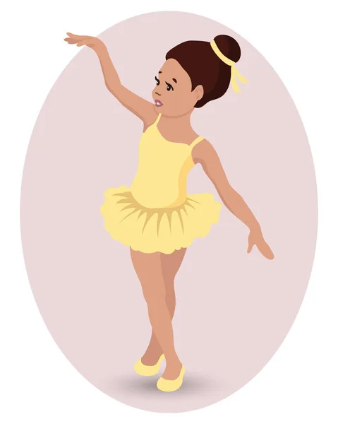 Illustration Cute Little Ballerina Yellow Dress Pointe Shoes Dancer Print — Wektor stockowy