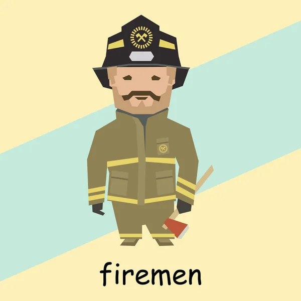 Abstract Character Profession Concept Drawn Fireman Uniform Axe Cartoon Illustration — стоковый вектор