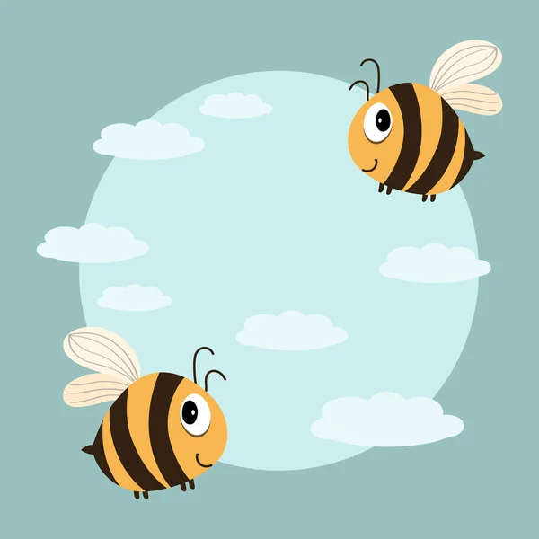 Illustration Cute Funny Bees Background Summer Landscape Place Text Happy —  Vetores de Stock