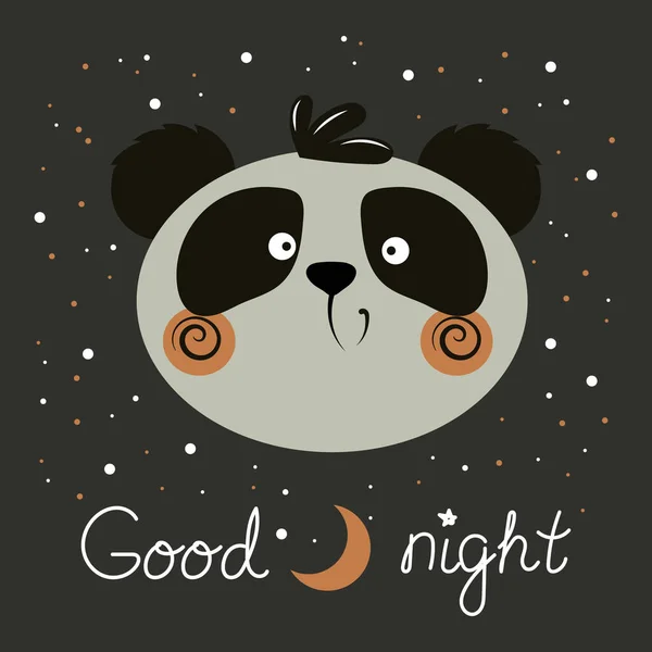 Illustration Funny Panda English Text Good Night Dark Background Stars — Stockvektor