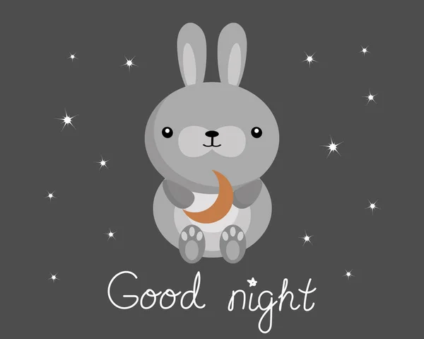 Illustration Funny Bunny Moon English Text Good Night Dark Background — Stockvektor