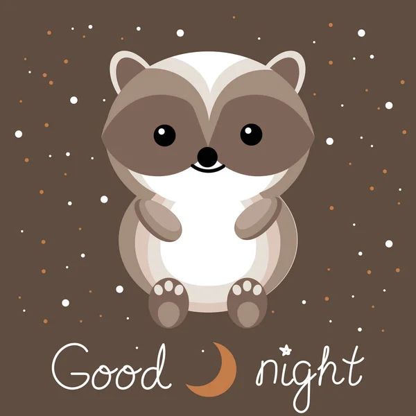 Illustration Funny Baby Badger English Text Good Night Dark Background — Stockvektor