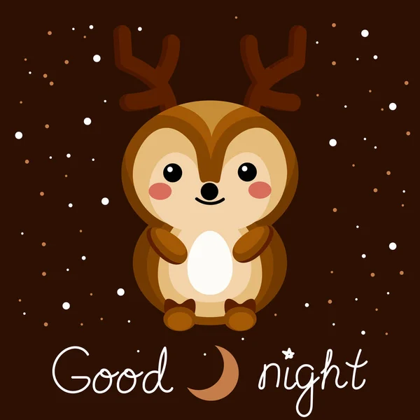 Illustration Funny Baby Deer English Text Good Night Dark Background — Stockvektor