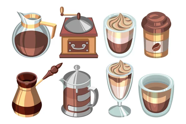 Coffee Icons Set Turkish Coffee Maker Glass Cups Coffee Jug — стоковый вектор