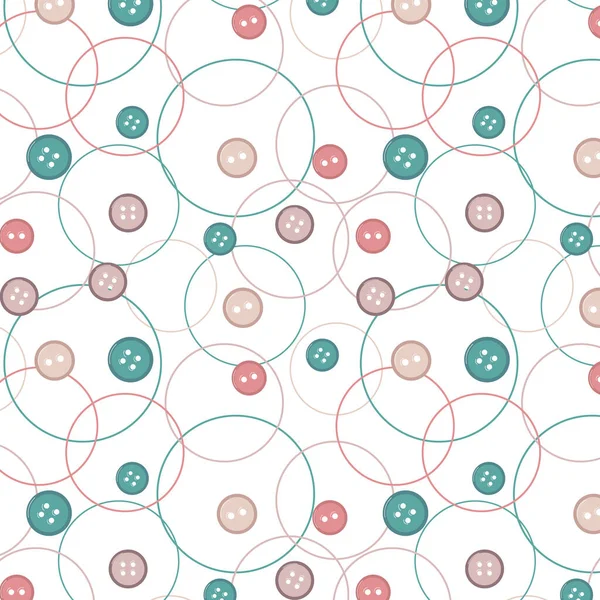 Seamless Pattern Sewing Theme Multi Colored Buttons White Background Circles — Stock vektor