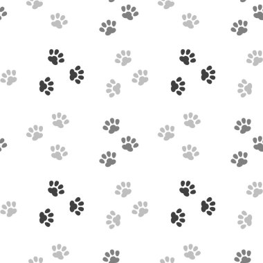 Seamless pattern, gray paw prints on a white background. Children's textiles, print, kids bedroom decor, wallpaper
