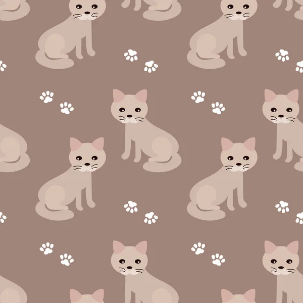 Seamless Pattern Cute Beige Kittens Paw Prints Beige Background Children — стоковый вектор