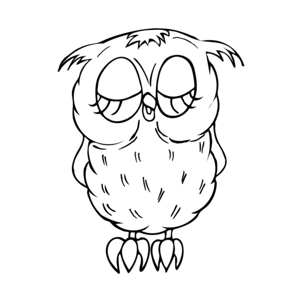 Illustration Hand Drawn Cute Sleeping Contour Owl Sketch Cartoon Illustration — Archivo Imágenes Vectoriales