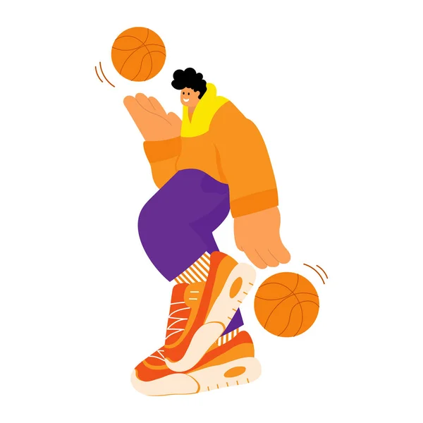 Cartoon Illustration Funny Guy Sportsman Sneakers Basketballs Print Poster Clip — Vector de stock