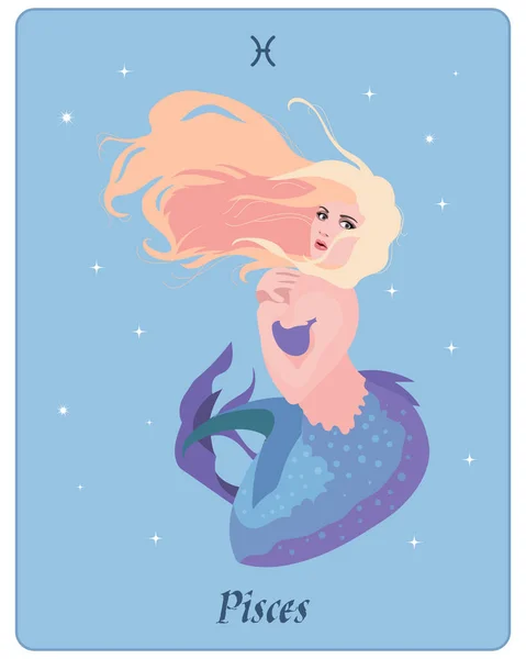 Astrological Zodiac Sign Pisces Beautiful Magical Woman Mermaid Gentle Background — Vector de stock
