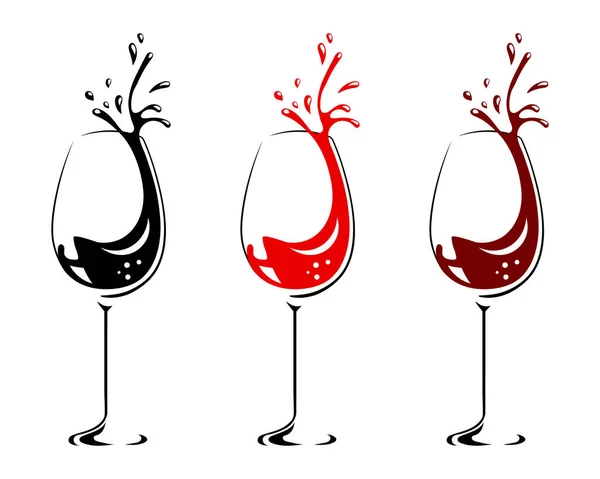 Ilustración Copas Vino Colores Con Vino Salpicaduras Vino Iconos Diseño — Vector de stock