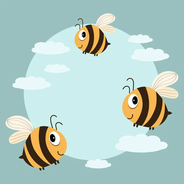 Illustration Cute Funny Bees Background Summer Landscape Place Text Happy —  Vetores de Stock