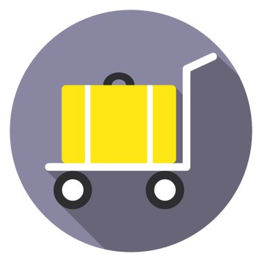 Bagaj ikonu, tramvayda valiz, otel tasarımı. Sarı gri tasarım, vektör