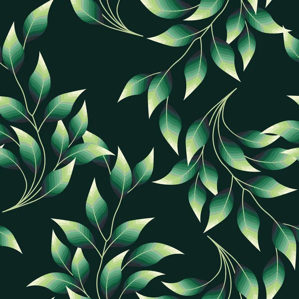 シームレスなパターン 濃い背景に緑黄色の葉を持つ枝 — ストックベクタ
