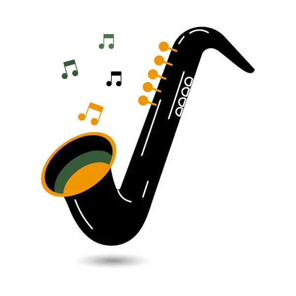 Ilustración Musical Saxofón Negro Notas Musicales Sobre Fondo Blanco Logo — Archivo Imágenes Vectoriales