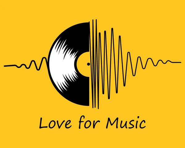 Μουσική Απεικόνιση Μαύρος Δίσκος Βινυλίου Και Αφηρημένο Ηχητικό Γραφικό Κίτρινο — Διανυσματικό Αρχείο