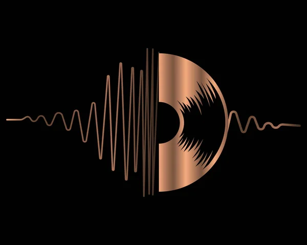 Μουσική Απεικόνιση Χρυσό Βινύλιο Και Αφηρημένο Ηχητικό Γράφημα Μαύρο Φόντο — Διανυσματικό Αρχείο