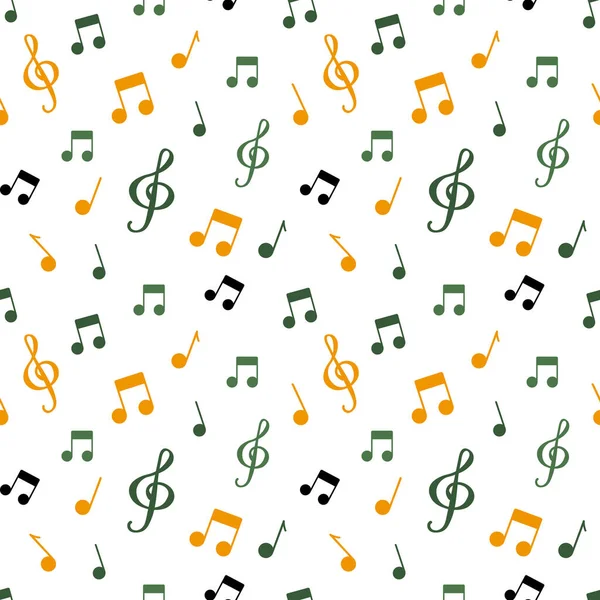 Бесшовный Узор Музыкальные Ноты Скрипичный Клюв Зелено Желтые Цвета Фон — стоковый вектор