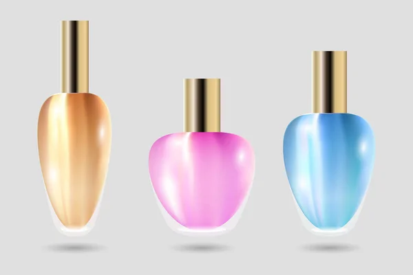 Ensemble Flacons Parfum Réalistes Pour Femmes Concept Parfum Eléments Décoration — Image vectorielle