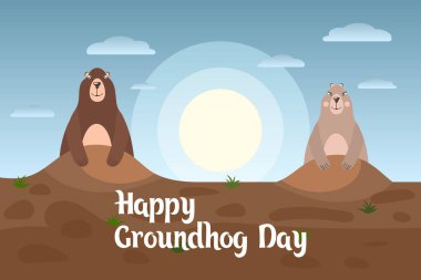 Dağ sıçanı Günü tatil illüstrasyonu, arka planda metinli bir çift dağ sıçanı. Kartpostal, poster, baskı