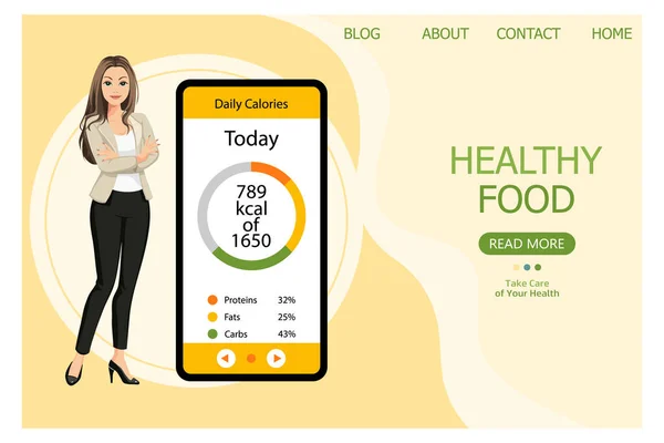 Illustration Une Nutritionniste Féminine Avec Régime Alimentaire Quotidien Sur Comprimé — Image vectorielle