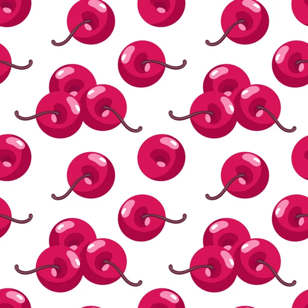 Nahtloses Muster Rote Reife Kirschen Auf Weißem Hintergrund Obst Hintergrund — Stockvektor