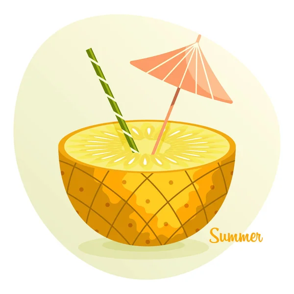 Cocktail Răcoritor Fructe Jumătate Ananas Pai Umbrelă Cocktail Fundal Blând — Vector de stoc