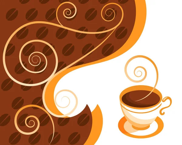 Кофейная Иллюстрация Чашка Кофе Абстрактном Фоне Кофейными Зернами Золотыми Вихрями — стоковый вектор