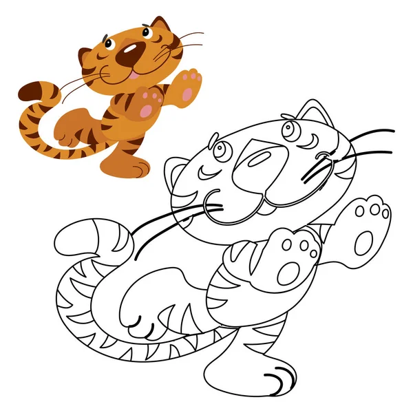 Mignon Petit Tigre Joyeux Illustration Animale Croquis Conception Pour Livre — Image vectorielle