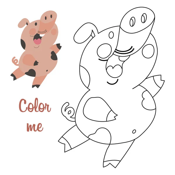 Niedliche Fröhliche Schwein Tier Illustration Und Sketch Design Für Kinder — Stockvektor