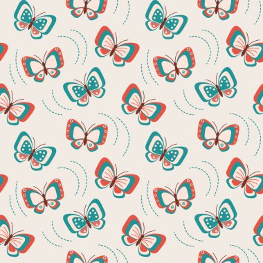 Kusursuz desen, pastel renkli sevimli kelebekler bej arka planda karalama tarzı. Yazdırma, tekstil, arkaplan, duvar kağıdı.